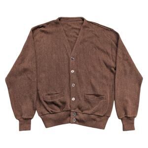 60s/70s Brown Knit Cardigan Sweater